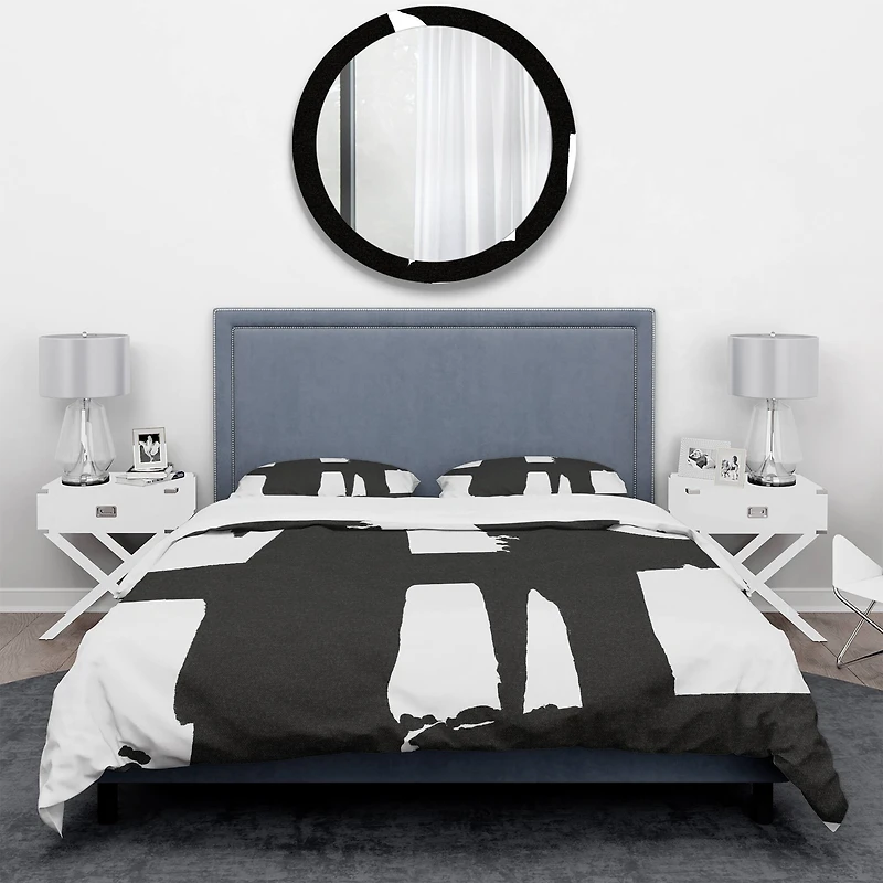 Designart 'Black & White Crossing Paths II' Geometric Bedding Set