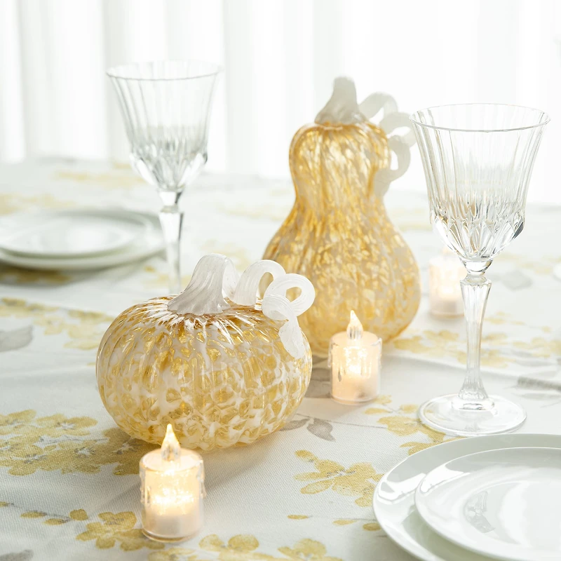 Glitzhome® 6" Fall Amber Dots Round Glass Pumpkin