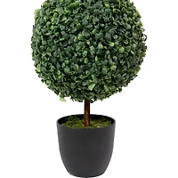 38" Unlit Artificial Two-Tone Boxwood Triple Ball Topiary Tree with Round Pot
