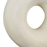 16" Cream Round Speckled Vase with Woven Inspired Arched Handles & Cutout Opening