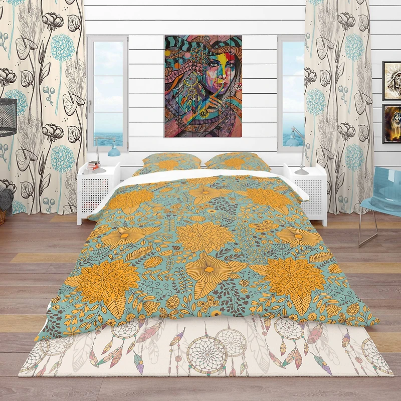 Designart 'Flower Pattern Botanic Texture' Bohemian & Eclectic Bedding Set