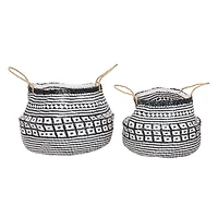 Black & White Boho Round Storage Basket Set