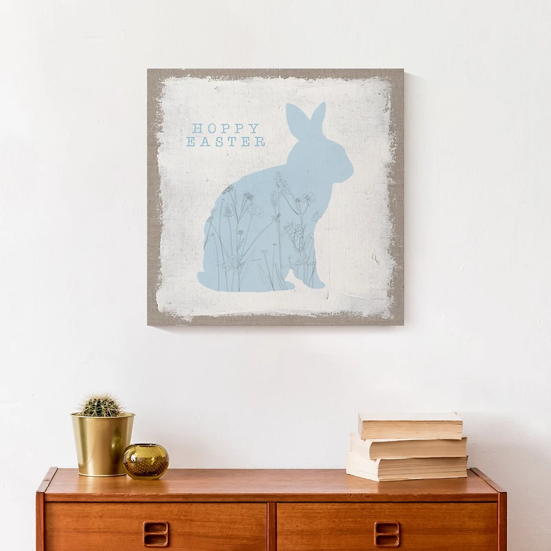 Hoppy Easter Bunny Silhouette 16" x 16" Canvas Wall Art