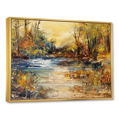 Designart - Stream in Forest Oil Painting