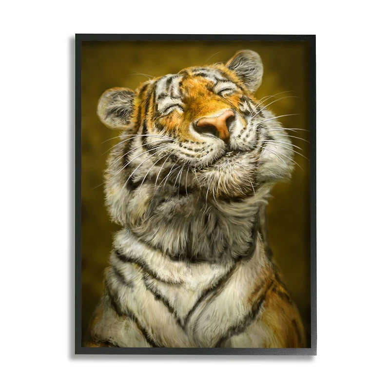 Stupell Industries Happy Tiger Funny Large Cat Animal Painting Framed Wall Art