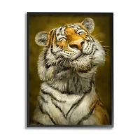 Stupell Industries Happy Tiger Funny Large Cat Animal Painting Framed Wall Art