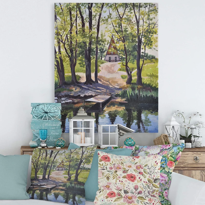 Designart - Mysterious House By The River In The Woods