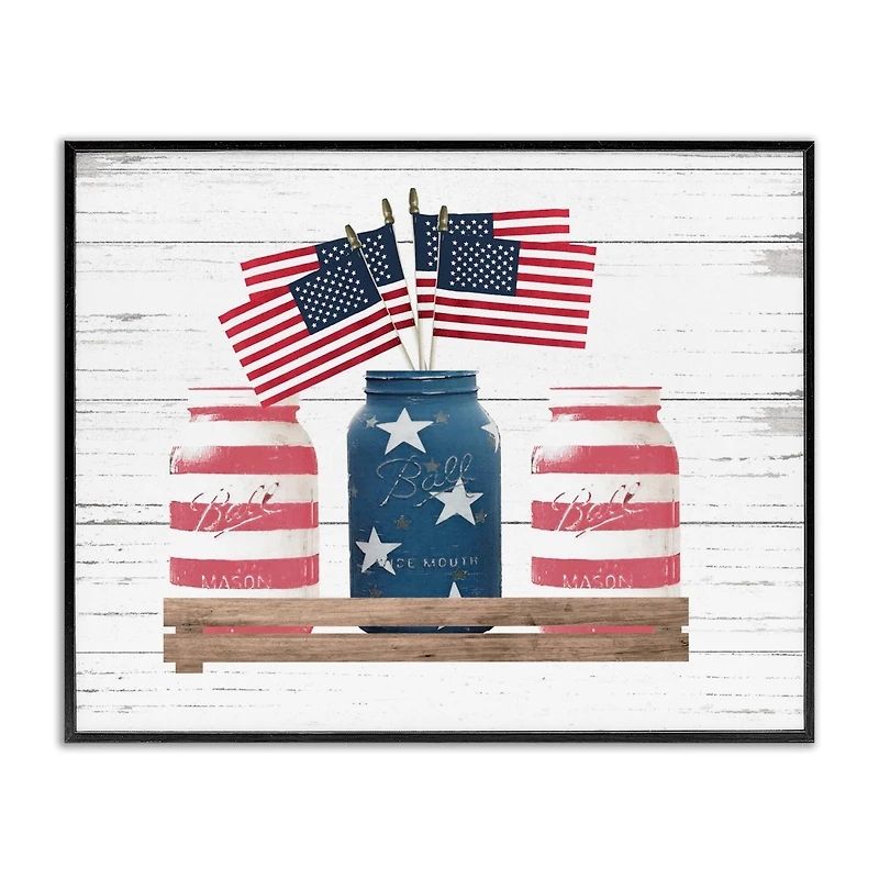 Stupell Industries Rustic Patriotic Jars American Pride Flag Design Framed Giclee Art