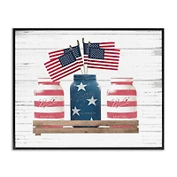 Stupell Industries Rustic Patriotic Jars American Pride Flag Design Framed Giclee Art