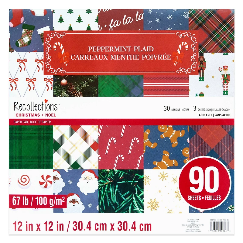 12" x 12" Peppermint Plaid Paper Pad, 90 Sheets by Recollections™