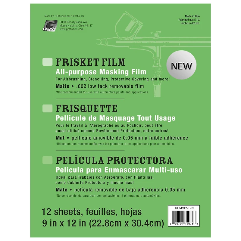 Grafix Matte 9" x 12" Low Tack Frisket Film Sheets, 12 Sheets
