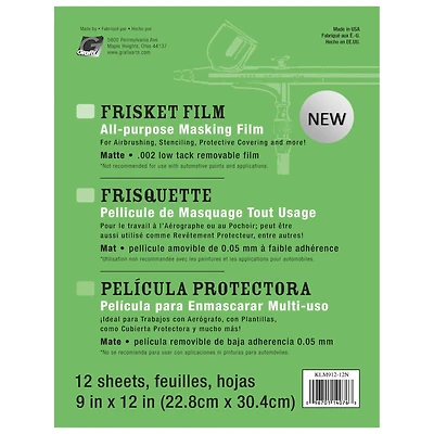 Grafix Matte 9" x 12" Low Tack Frisket Film Sheets, 12 Sheets