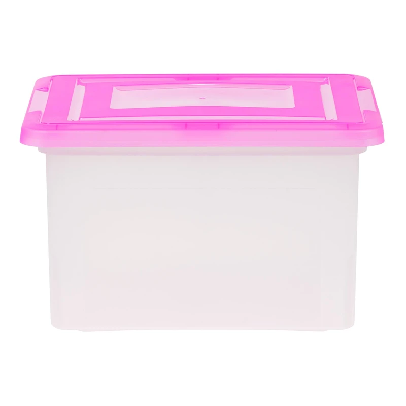 IRIS Pink & Clear Snap Tight Plastic File Organizer Box, 4ct.