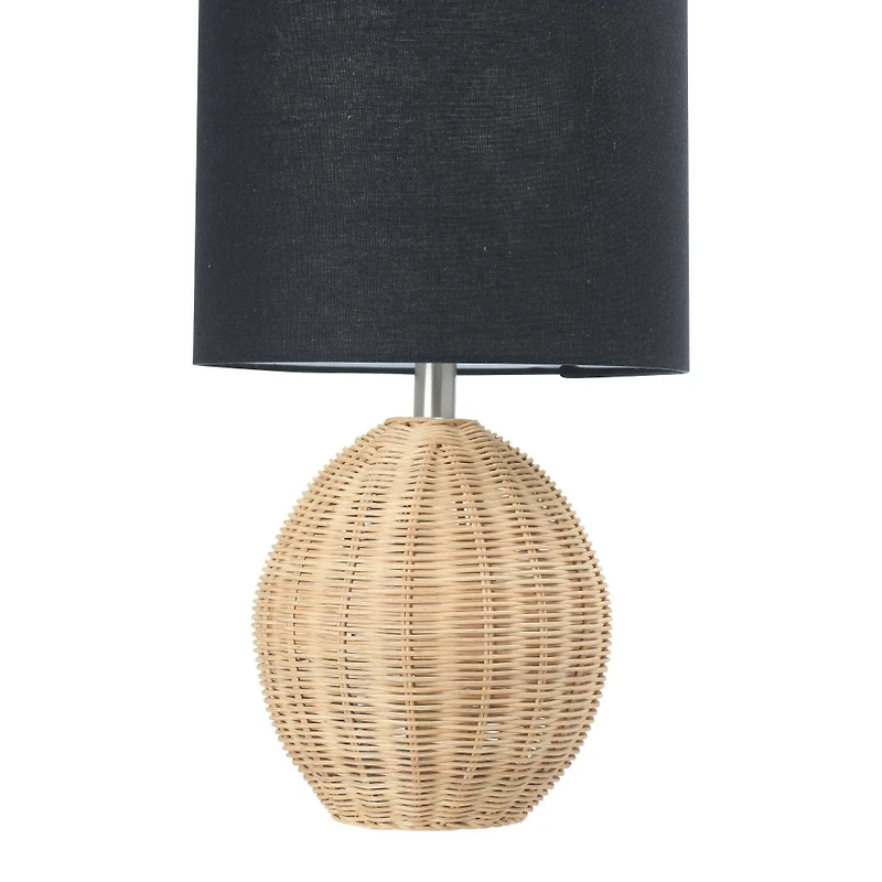 Hello Honey® 20" Natural Boho Woven Rattan Table Lamp with Black Linen Shade