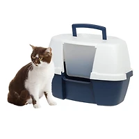IRIS® 17.8qt. White & Blue Cat Litter Box with Hooded Lid