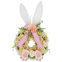 18" Wooden Floral Artificial Easter Wreath with Rabbit Ears & Paws