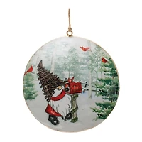 6" Gnome Cardinal Forest Metal Disc Ornaments Set