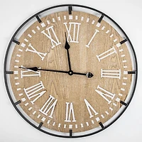 Rustic Whitewashed Wood and Metal Oversized Wall Clock 24"