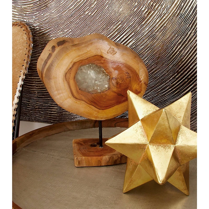 12" Natural Round Brown Teak Wood Log Sculpture