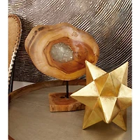 12" Natural Round Brown Teak Wood Log Sculpture