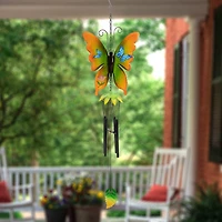 15.75" Orange & Green Metal Butterfly Outdoor Garden Windchime