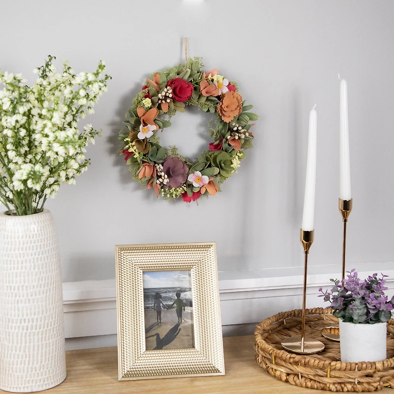 10" Rose & Pansy Artificial Wooden Spring Wreath