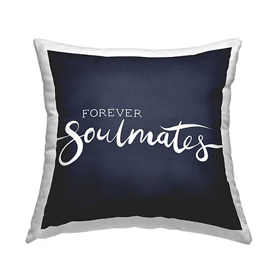 Stupell Industries Forever Soulmates Romantic Navy Blue Calligraphy Throw Pillow, 18" x 18"