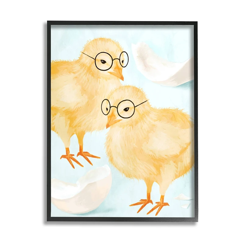 Stupell Industries Easter Chicks Hatched Eggs Yellow Birds Round Glasses Framed Giclee Art
