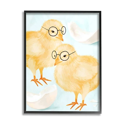 Stupell Industries Easter Chicks Hatched Eggs Yellow Birds Round Glasses Framed Giclee Art