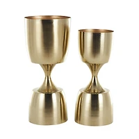 Gold Hourglass Shaped Metal Planter Set with Elevated Base