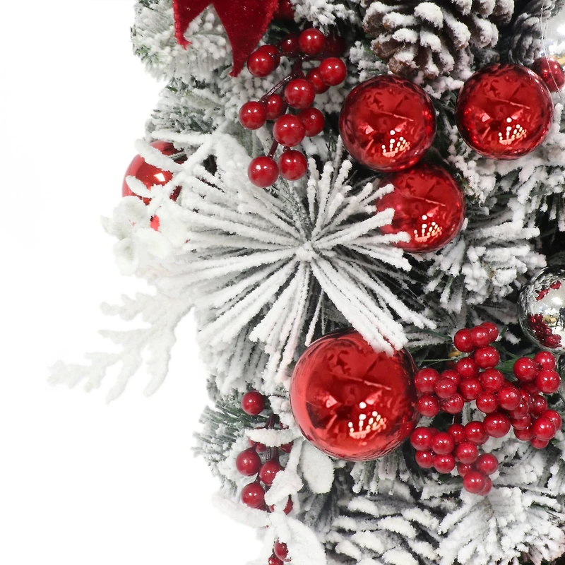 28" Battery-Operated Pre-Lit Flocked Decorated Artificial Swag