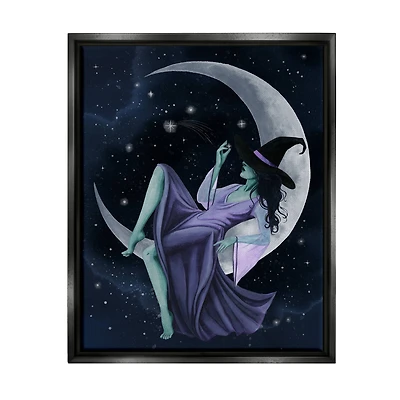 Stupell Industries Witch Relaxing Crescent Moon Framed Floater Canvas Wall Art