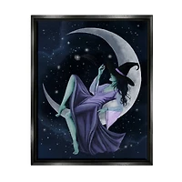 Stupell Industries Witch Relaxing Crescent Moon Framed Floater Canvas Wall Art