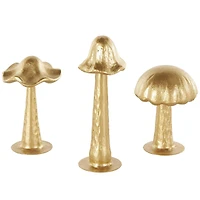 Gold Metal Mushroom Metallic Sculptures with Round Base, 3ct.