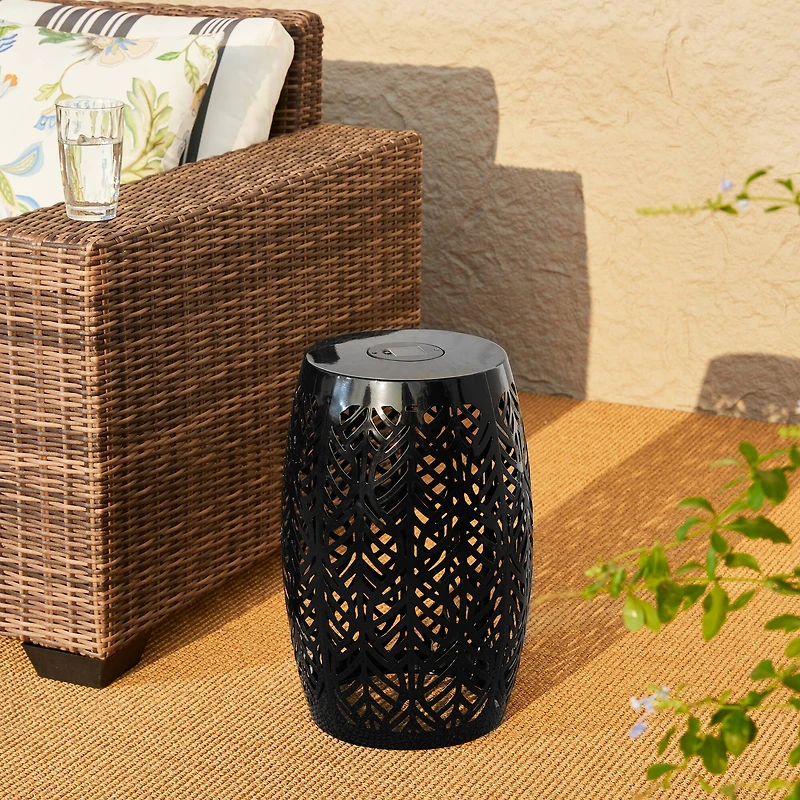 Glitzhome® 18.25" Multifunctional Solar Powdered Iron Leaf Cutout Garden Stool