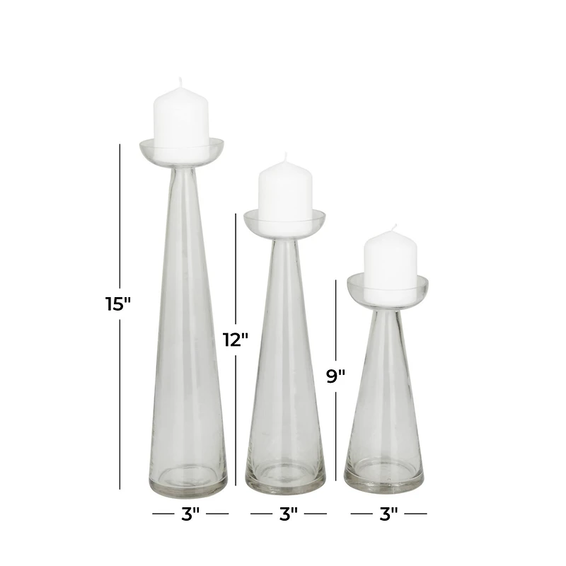 The Novogratz Set of 3 Clear Glass Contemporary Candle Holder, 3" x 3" x 3"