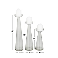 The Novogratz Set of 3 Clear Glass Contemporary Candle Holder, 3" x 3" x 3"