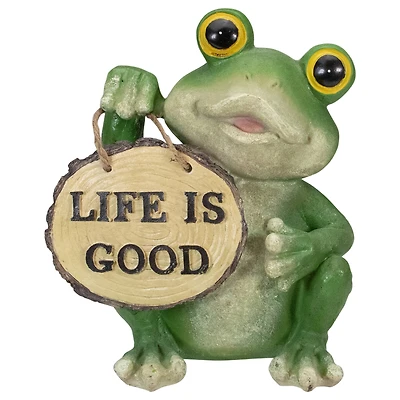 9" Green Life is Good Frog Outdoor Garden Statue