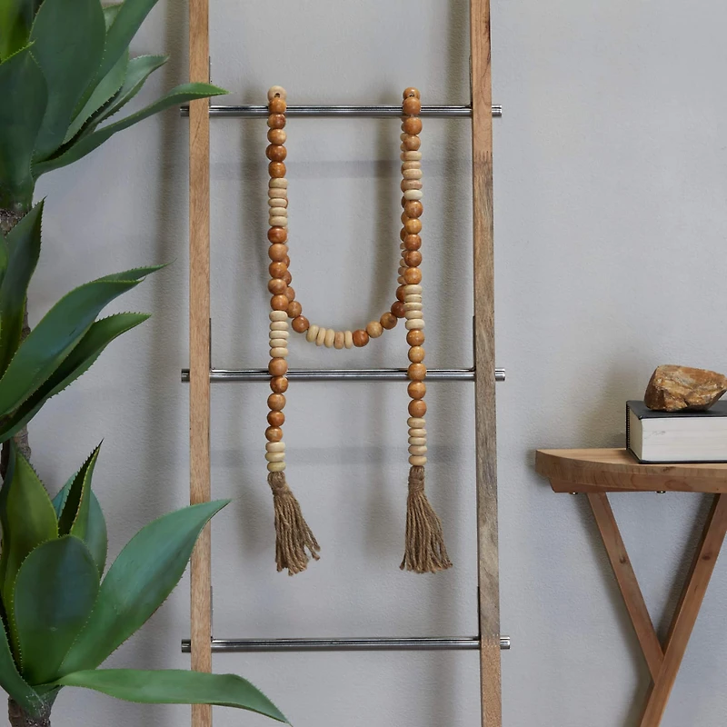 Brown Wood Beaded Garland with Tassel