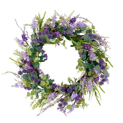 24'' Green and Purple Echinops Floral Spring Wreath