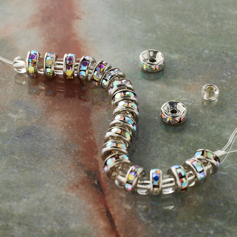 Metal Rhinestone Rondelle Beads, 6mm by Bead Landing™