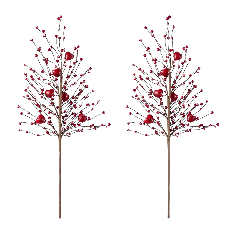 Glitzhome® 28" Valentine's Red Berry &Heart Picks Set