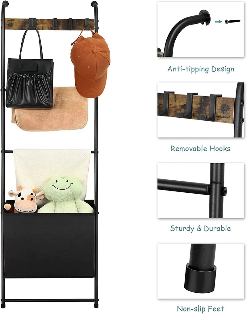 NEX™ 55" Decorative Ladder with 5 Hanging Hooks & Basket