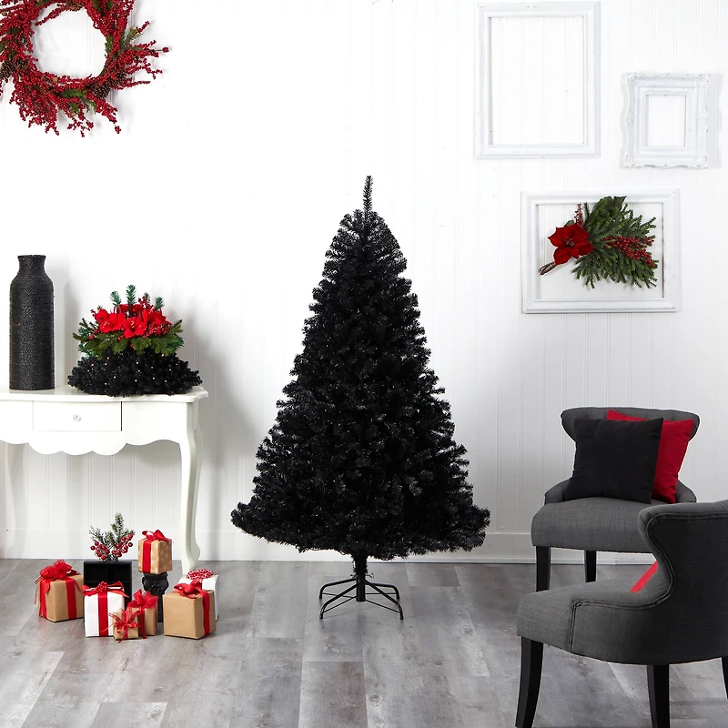 6ft. Pre-Lit Black Artificial Christmas Tree, Clear LED Lights