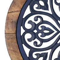 American Art Décor™ 16" Distressed Wood Framed Round Navy Blue Wall Accent Medallion Art