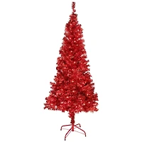 Pre-Lit Red Tinsel Artificial Christmas Tree, Clear Lights