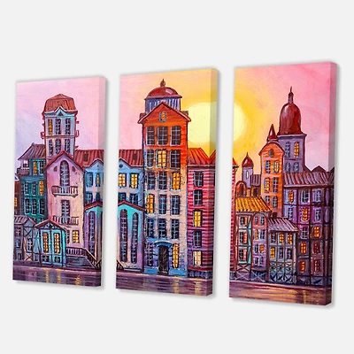 Designart - Street Scene In Old Town With Colorful Buildings