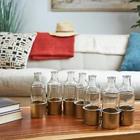 22" Gold Metal Adjustable Bottle Vase with Clear Glass Bottles