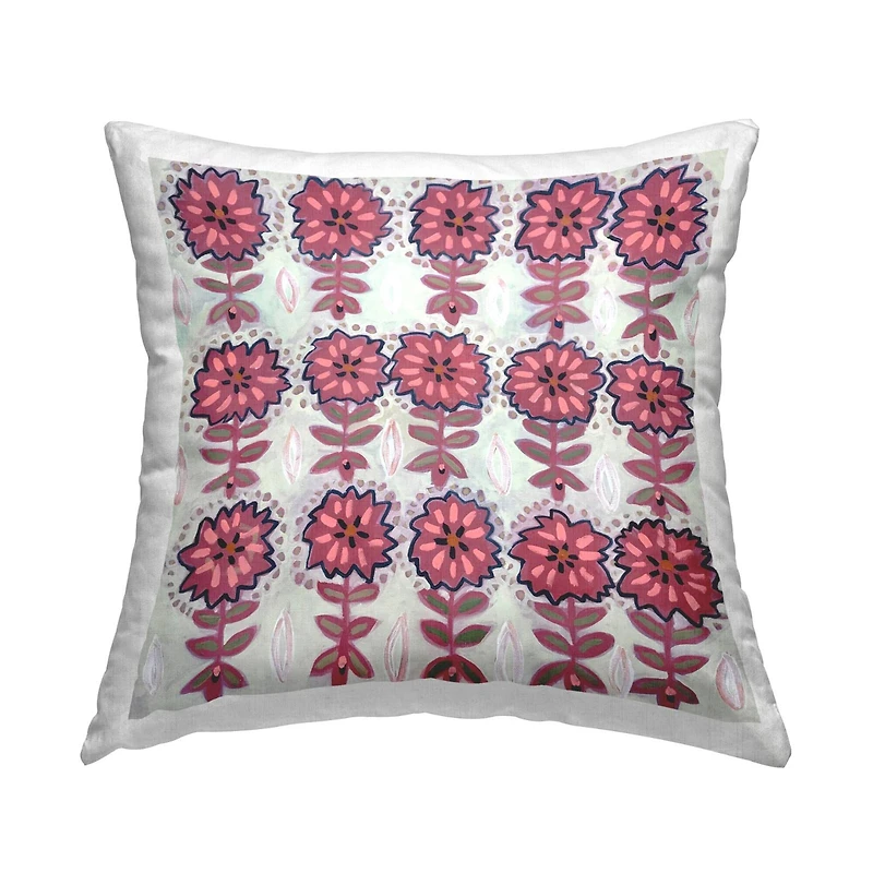 Stupell Industries Bold Pink Flowers Abstract Leaf Design Throw Pillow, 18" x 18"