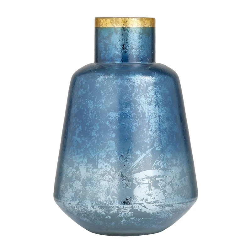 Blue Glass Coastal Vase, 14" x 10" x 10"